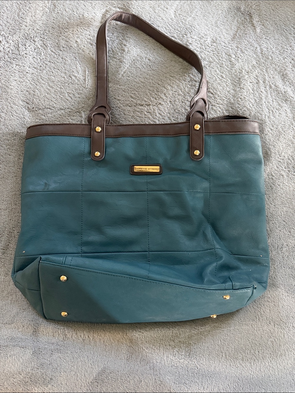 Adrienne Vittadini Teal and Brown Leather Tote
